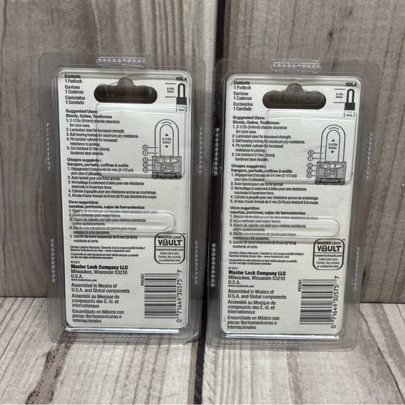 2 Master Lock Padlocks 1DLJ Long Shackle For Sheds Gates Toolbox Security & More - Picture 2 of 3